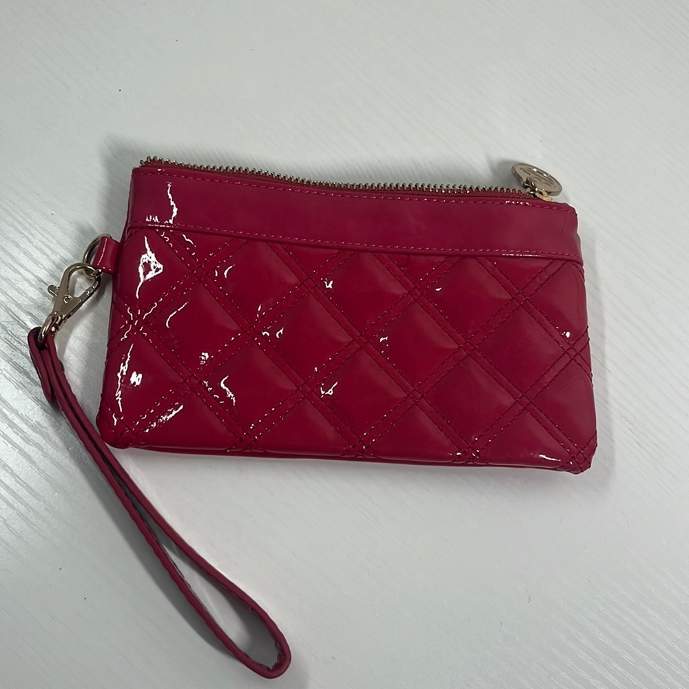 Big Buddha pink pleated clutch with two zippers